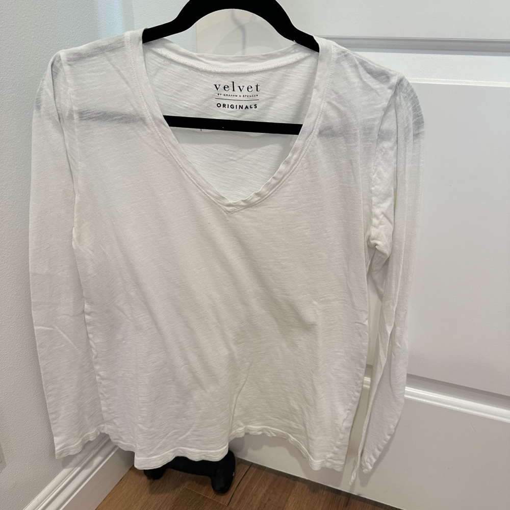 Velvet White Blaire Long Sleeve Relaxed Tee